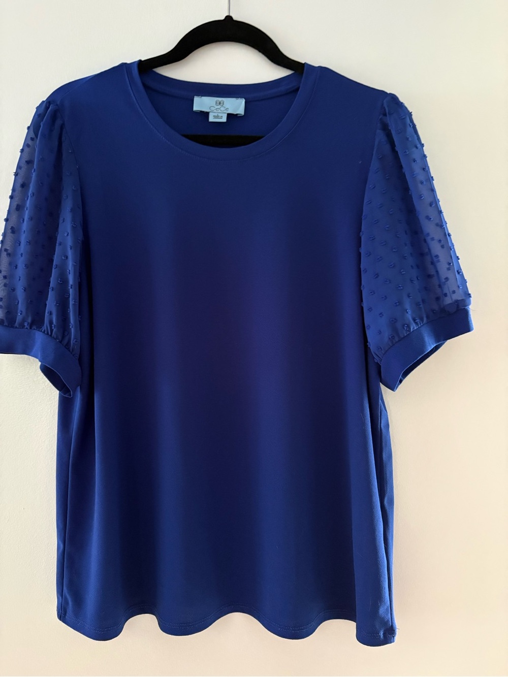 CeCe Royal Blue Short Sleeve Dot-Detail Top